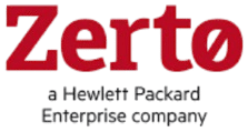 לוגו Zerto באותיות אדומות עם הכיתוב "חברה של Hewlett Packard Enterprise" מתחת באותיות אפורות.