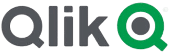 לוגו Qlik עם המילה "Qlik" באותיות אפורות ומעגל ירוק עם מרכז כהה היוצר את האות "Q" בסוף.