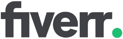 לוגו Fiverr עם המילה "fiverr" באותיות מודגשות וכהות ונקודה ירוקה בסוף, על רקע אפור בהיר.