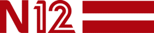 אותיות אדומות מודגשות "N12" ליד שני פסים אדומים אופקיים על רקע לבן.